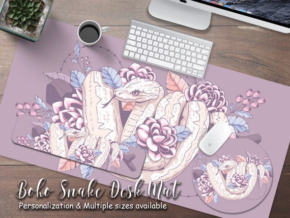 Pastel Purple Boho Snake Floral Cute Desk Mat Extra Large