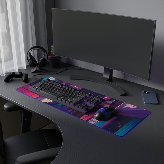 Disover Vaporwave Japanese City RGB Gaming Mouse Pad LED ,Tokyo Steet RGB Gaming Desk Pad