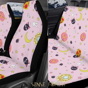 Housse de siège auto Kawaii rose Luna Moon chat, protecteurs de siège auto roses anime japonais des années 90 pour véhicule, accessoires de décoration intérieure de voiture kawaii