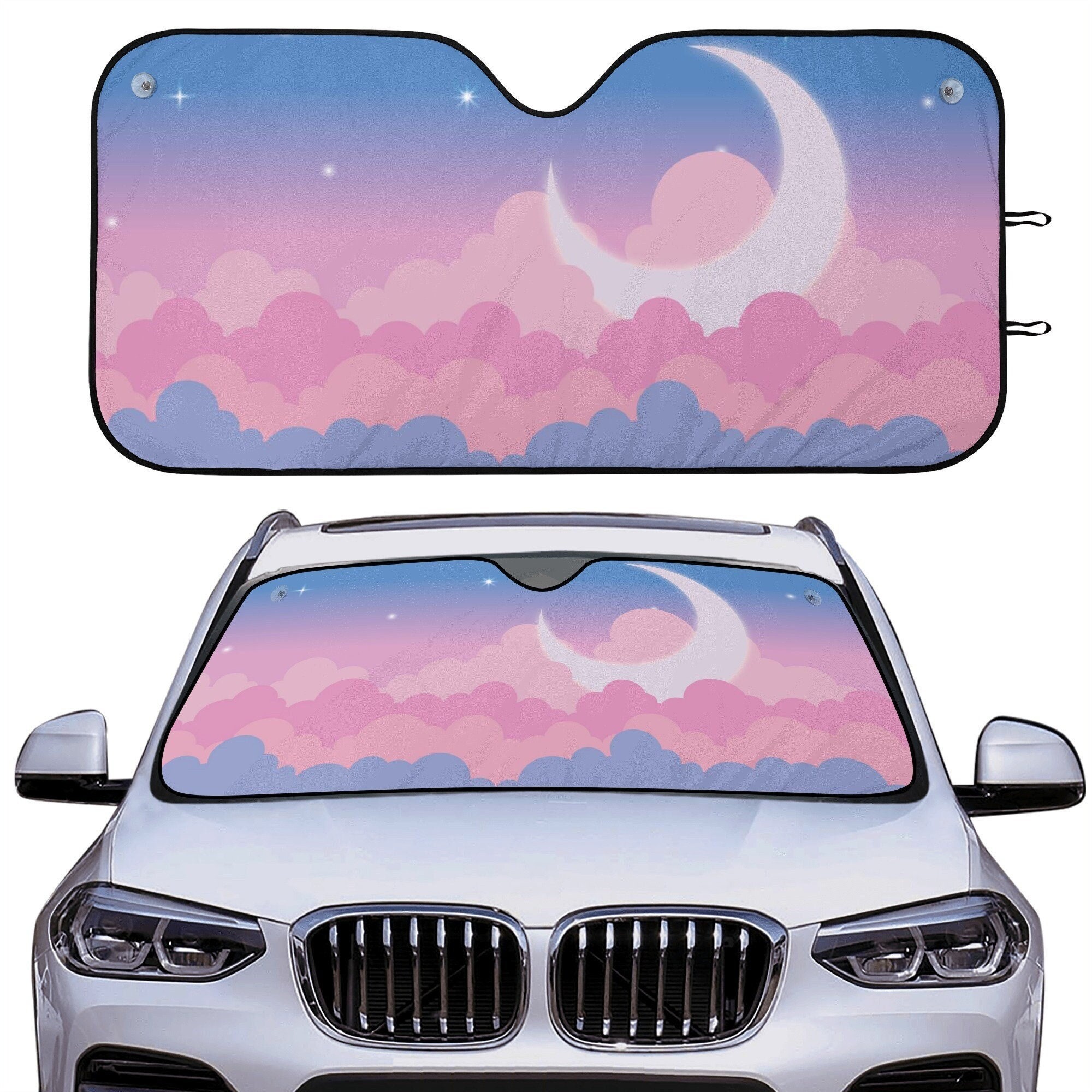 Pastellrosa Wolke Auto Sonnenschutz für Windschutzscheibenabdeckung, großer  Mond blauer rosa Himmel Anime Fenster Sonnenblocker, kawaii  Autozubehördekor - .de