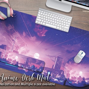 Pastel Purple Anime Painting Desk Mat, Kawaii Japanese Art Extra Large Desk Pad Cute, Extended Computer Mousepad, Xxl Gaming Mouse Pad Cute