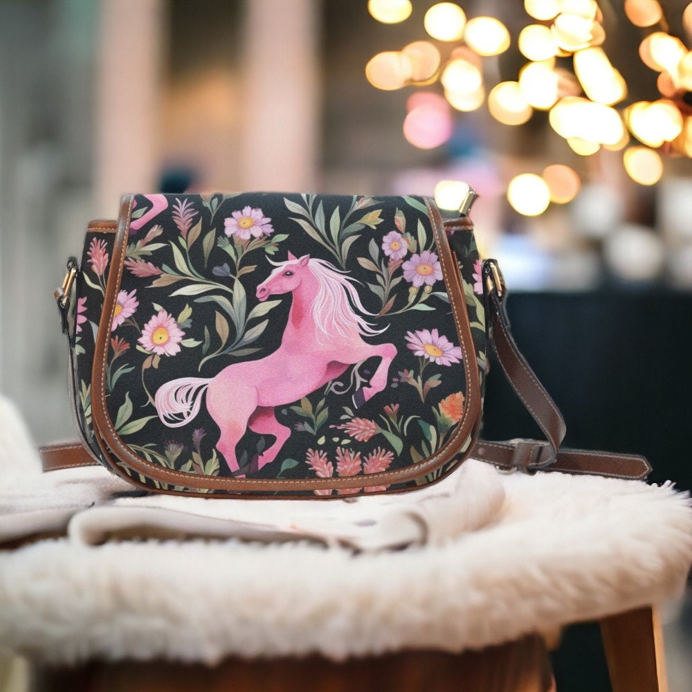 Cottagecore Floral Horse Canvas Saddle Bag Maximalist Pony Eclectic Gypsy Crossbody Bag Vegan Leather Trim Boho Hippies Gift Etsy