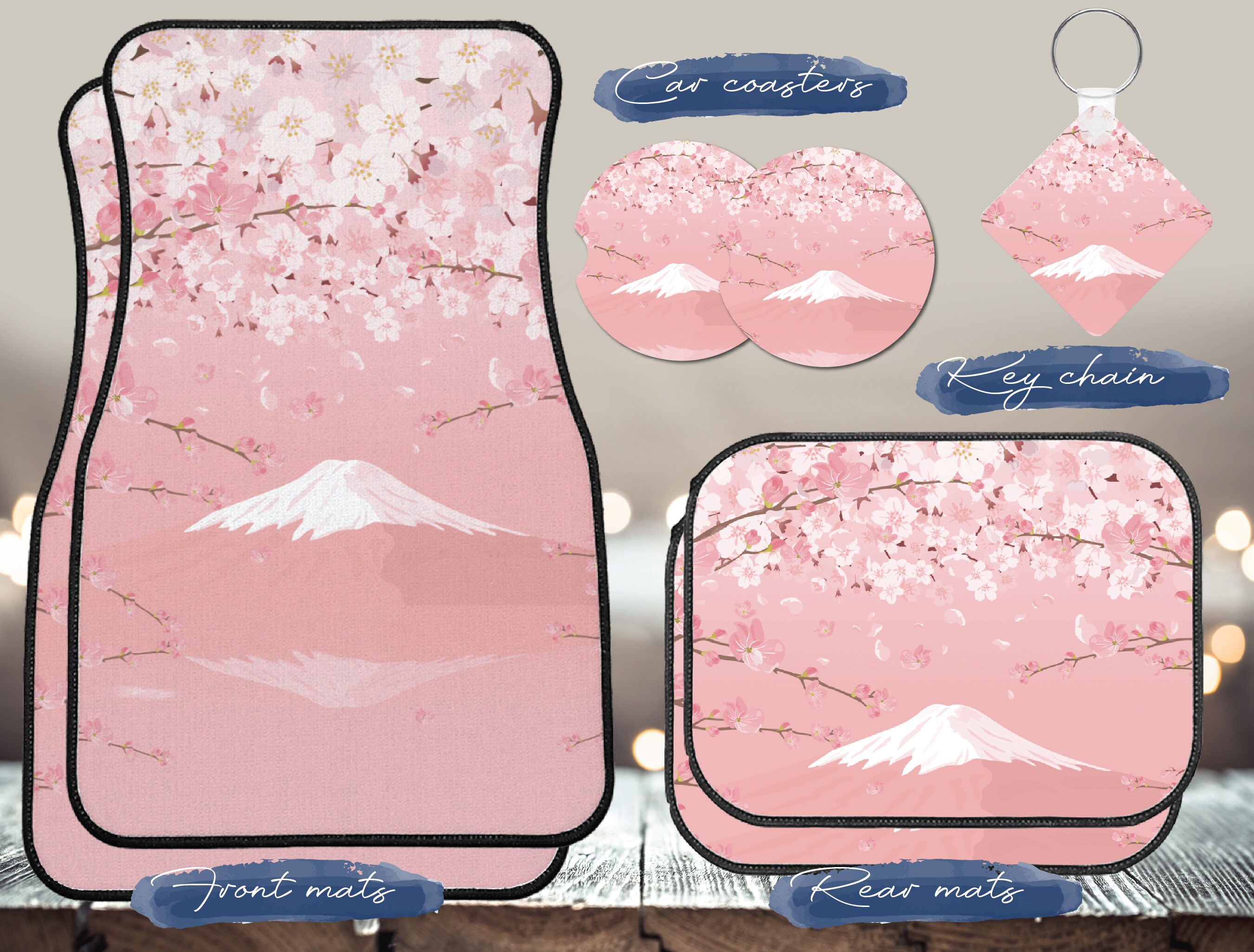 Kawaii Japanese mount Fuji Cherry Blossom car floor mats Cute | Etsy Polska