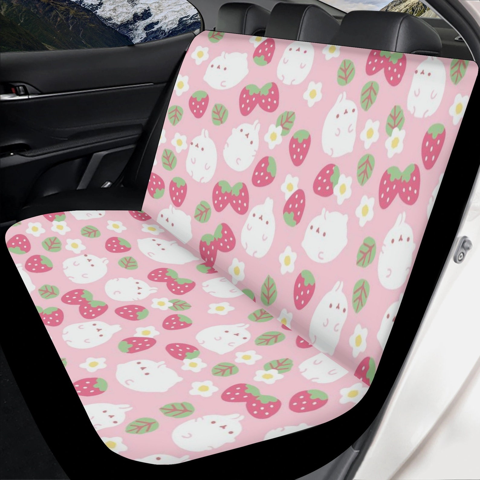 Kawaii Pastel Pink Car Seat Covers Chubby Bunny Strawberry Etsy