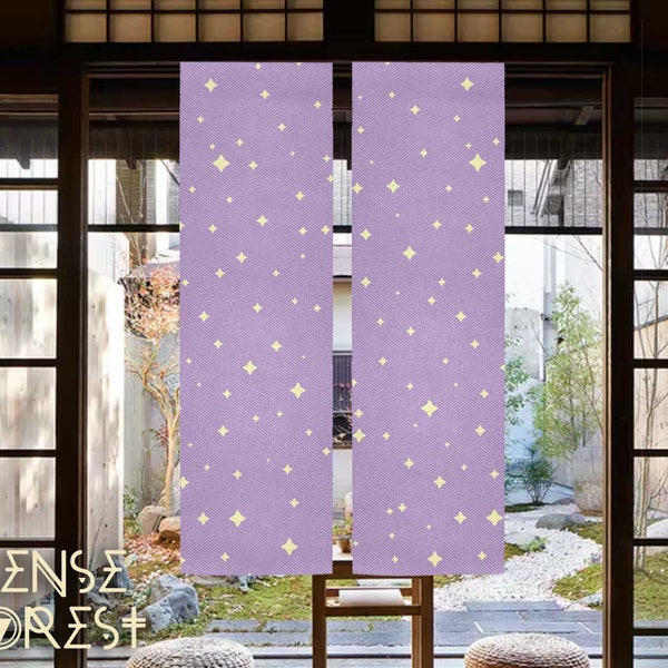 Kawaii Purple Japanese Noren curtain, twinkle stars lilac door curtain panels, Noren room divider wall tapestry, kawaii aesthetic room decor