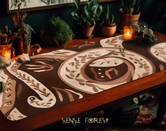 Primitive Pagan Boho Snake PU leather desk mat RGB, Wicca witchy Spiritual Painting XXL gaming Tarot mouse pad Ergonomic mousepad wrist rest