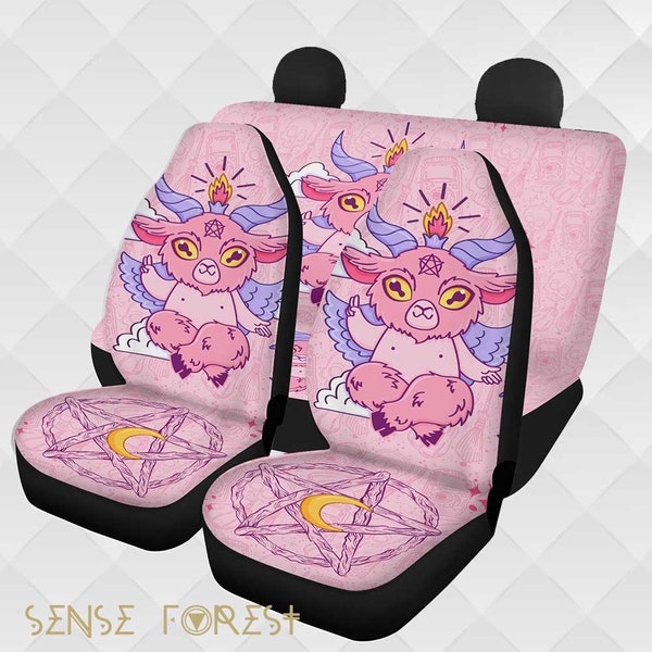 Kawaii Goth Pink Demon Baphomet car seat covers, Mystical Pentagram ghost Anime car interior decor, Occult Car decor car accessories gift