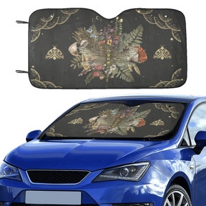 Dark Cottagecore Forest witch Car sunshade for windshield, green witch Window Sun Blocker, mushroom fern car accessories Auto Decor Screen