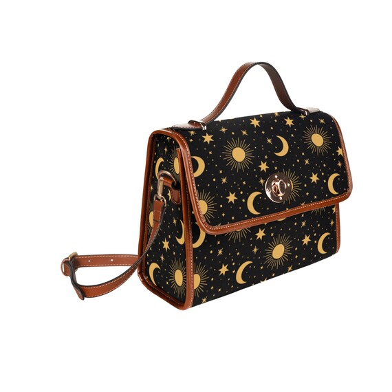 Cottagecore celestial canvas tas schattige heks zon maan sterren gekruiste body vegan lederen band handtas gothic tas hippies boho cadeau Etsy Nederland