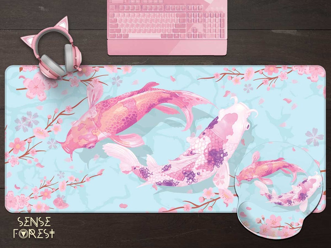 Watercolor Koi Fish Extended Gaming Mouse Pad Large Desk Mat with