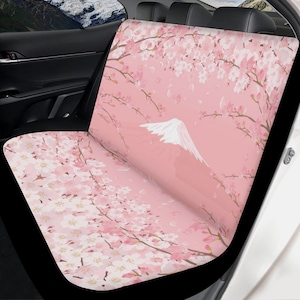 Kawaii Pink Japanese Mt Fuji Car Seat Covers, Cute Cherry Blossom Sakura Car Seat Cover for vehicle women car interior decor accessories Back seat covers