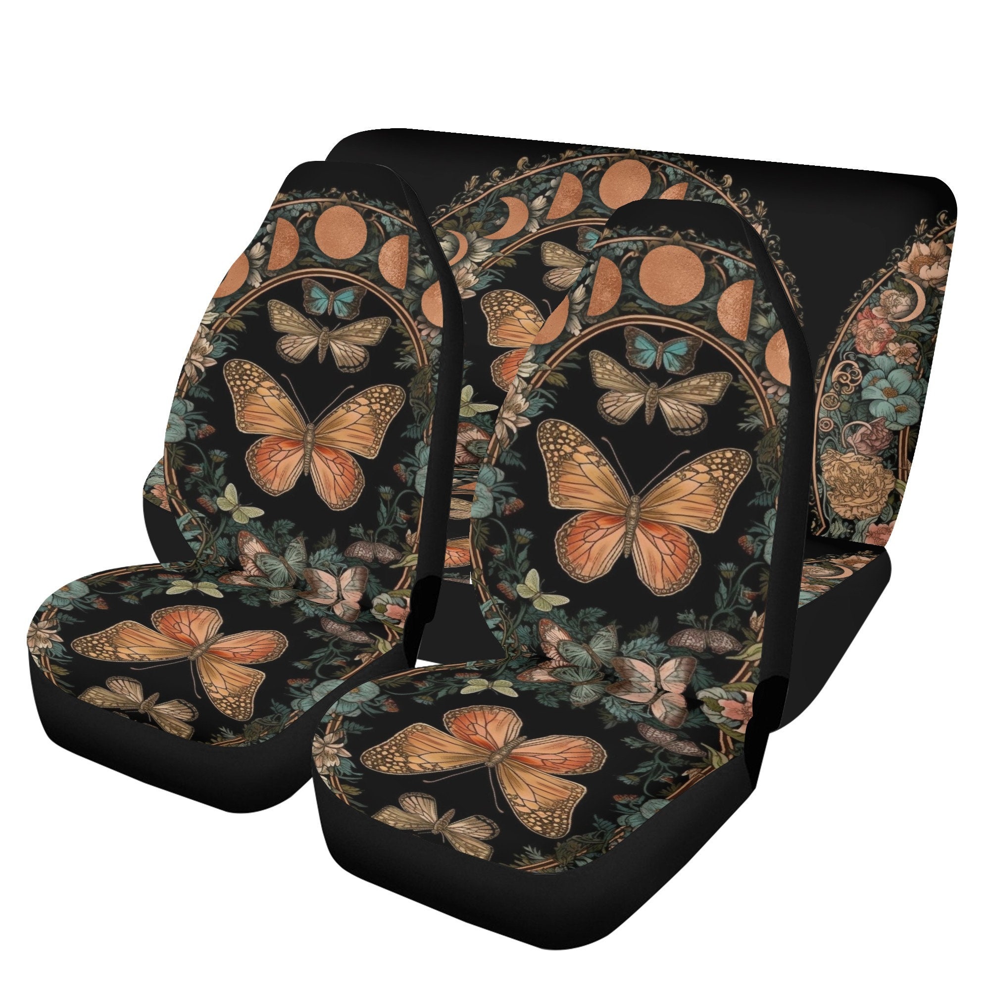 Discover Boho red moon wildflower daisy moth Car Seat Cover Set, Witchy gypsy, Whimsical Car interior decor, car accessories