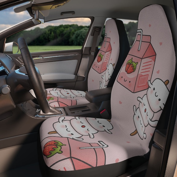 Kawaii Pink Strawberry Milk Car Seat Covers, Cute Pastel Marshmallow Car  Seat Covers for Vehicle, Car Interior Decor, Women Car Accessories 