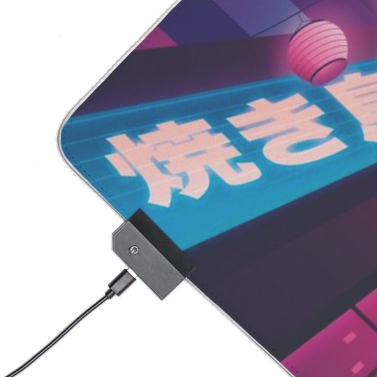 Disover Vaporwave Japanese City RGB Gaming Mouse Pad LED ,Tokyo Steet RGB Gaming Desk Pad