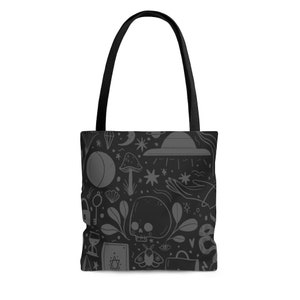 Spooky tote bag, skull tote bag, Mystical Tote Bag, Kawaii Goth Tarot witch tote bag, Witchy large Polyester tote bag, boho hippies gift