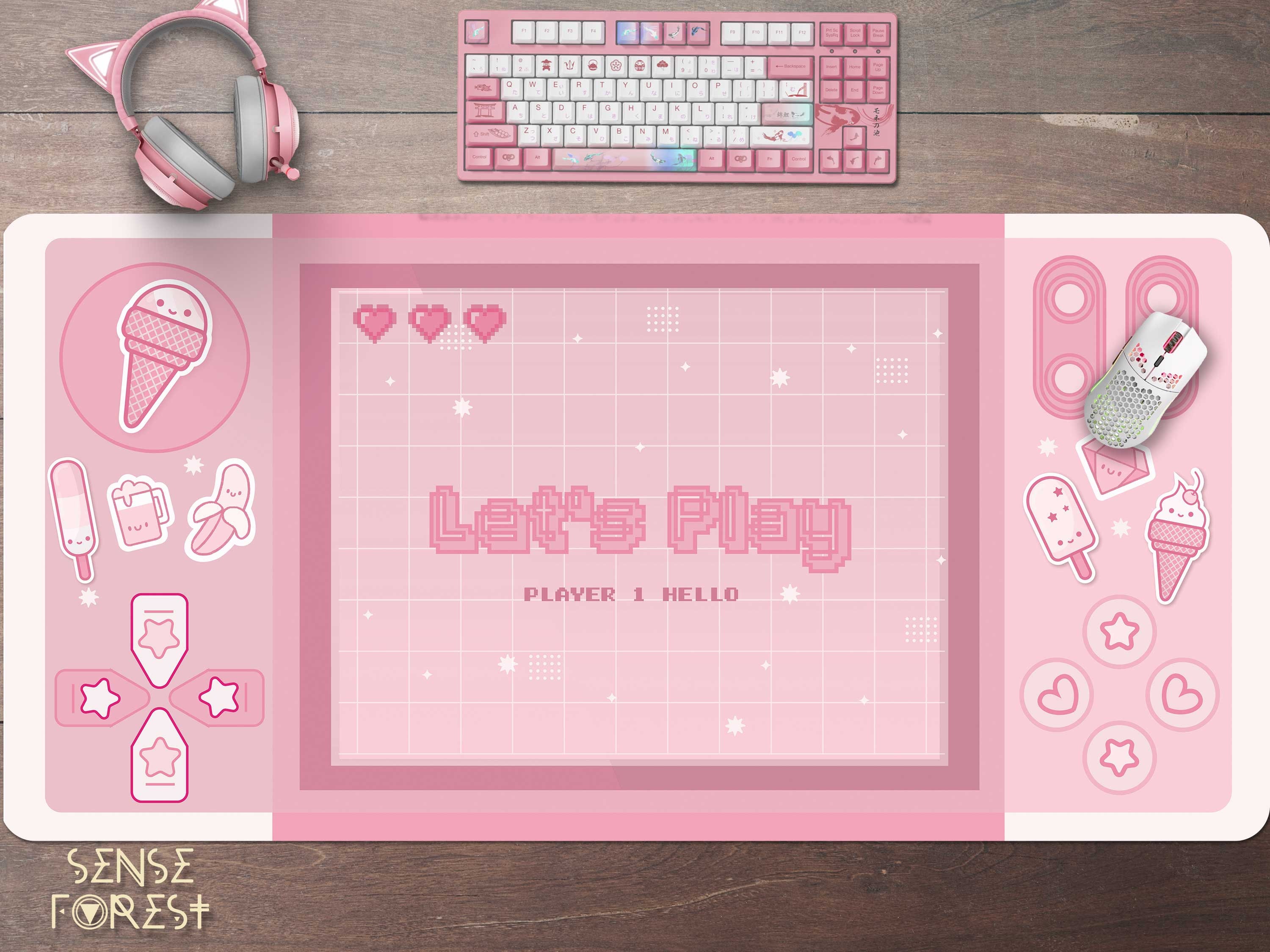 Tapis de bureau gamer rose kawaii, tapis de souris XXL pour console de jeu  vidéo portable rétro des années 90, grand tapis de souris de jeu étendu,  cadeau d'installation pour fille gamer 