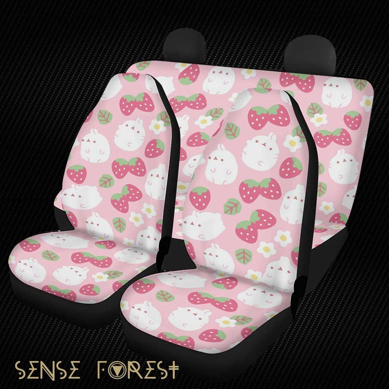 Kawaii Pastel Pink Car Seat Covers Chubby Bunny Strawberry Etsy