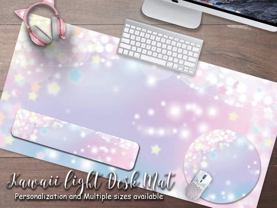 Kawaii Pastel Pink Stars Bokeh Light Desk Mat, Japanese Anime Desk Pad,  Extended Mouse Pad, Extra Large Gaming Pad Girly Desk Accessories 