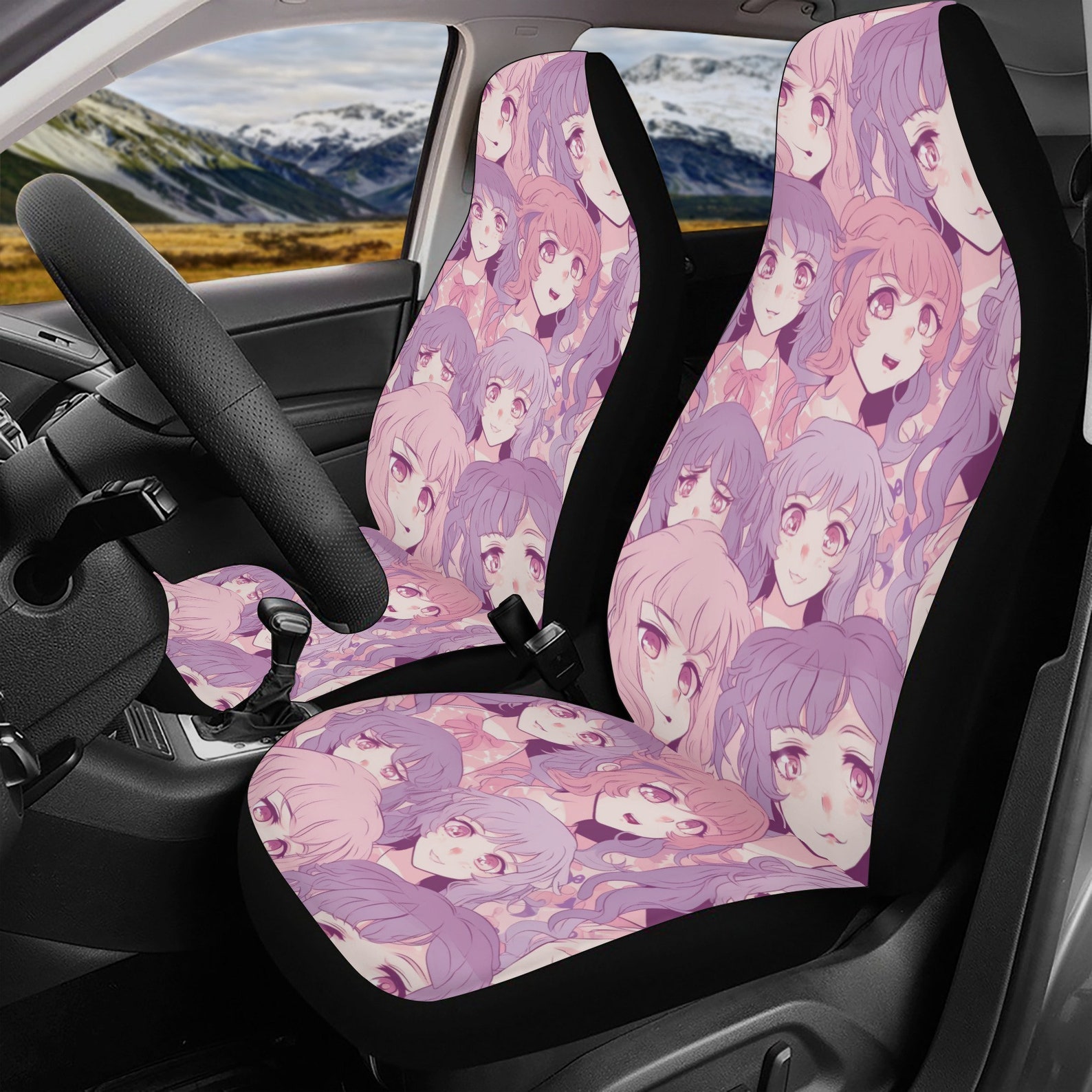 Japanese Pastel Pink Anime Car Seat Cover Set Kawaii Shoujo Etsy