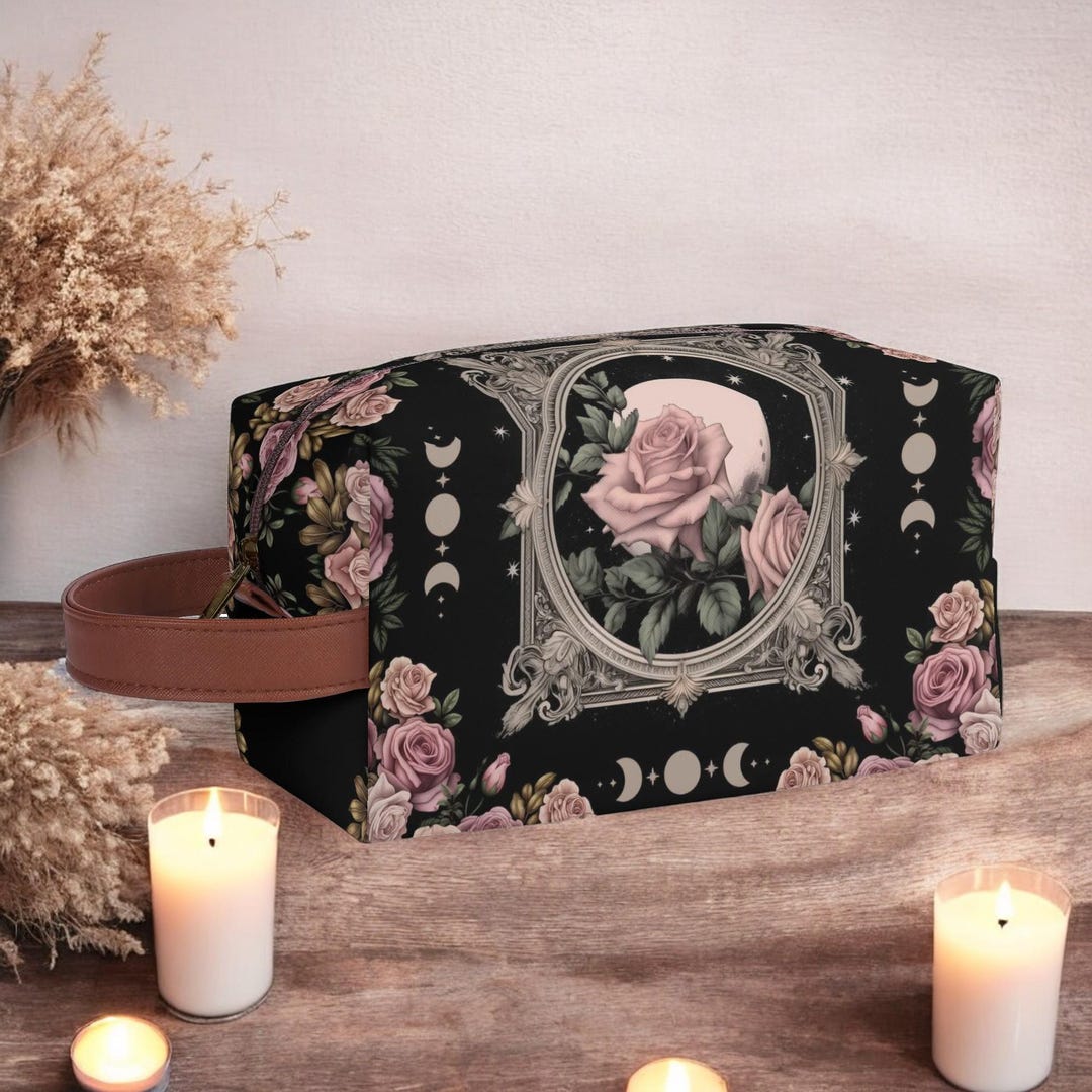 Retro Goth Moon Phase Rose Dark Princess Witchy Travel PU Leather