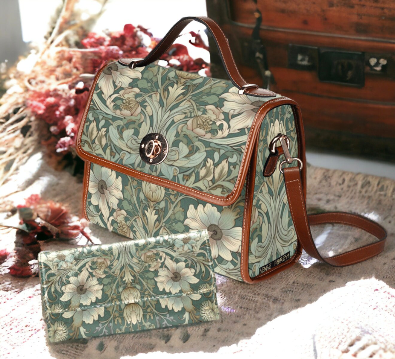 Carnivalcore Sage Flower Canvas Satchel Bag French Pastel Floral Crossbody Purse Boho Victorian Vegan Leather Trim Whimsy Cottagecore Bag Etsy