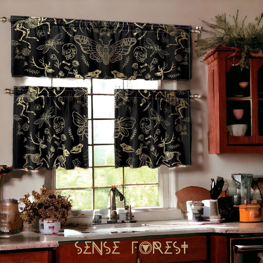 Dark Academia Cottagecore Animal Skeleton Kitchen Curtain Valance and ...
