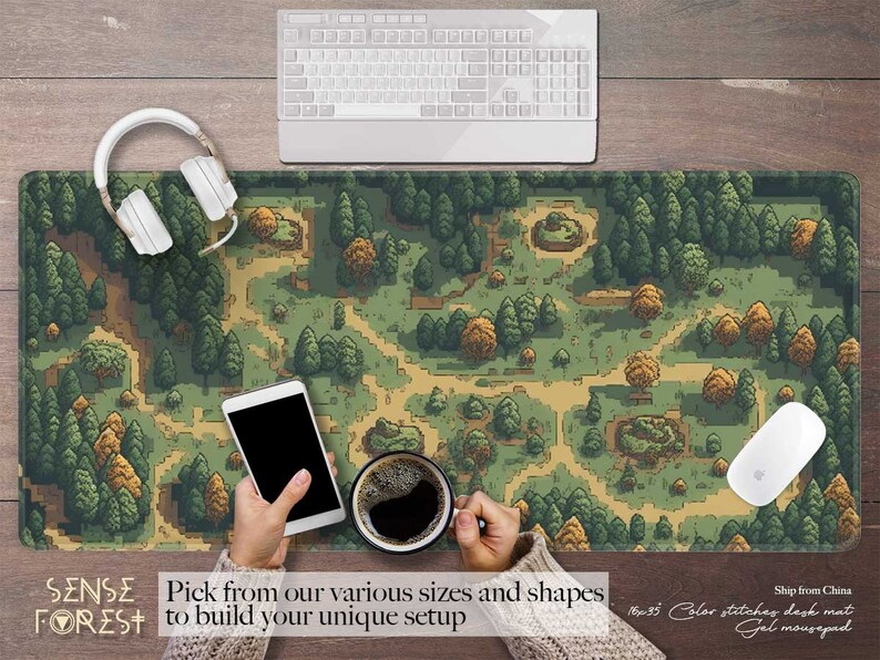 Retro Gaming Green Forest Pixel Art Desk Mat RGB Beige Brown Etsy Canada