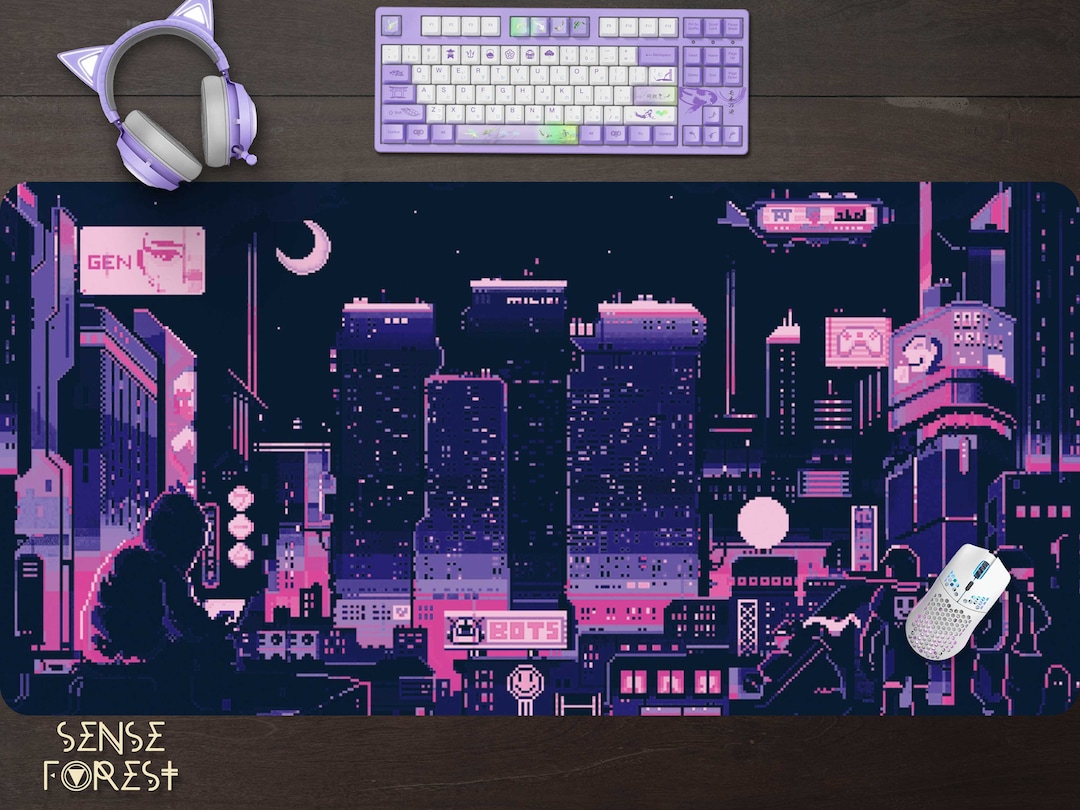 Retro Vaporwave mousepad neon tokyo street pixel art Purple Etsy 日本