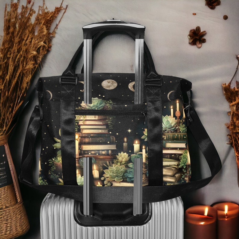 Dark Cottagecore Succulent Book Commute Travel Work Bag, Whimsical