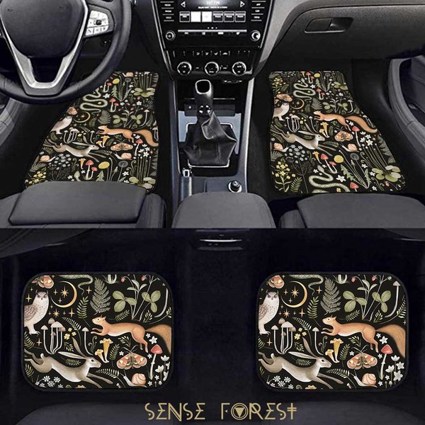 Mystical Forest Animal Witchy Car Mat set, Forest witchy Mushroom fern Cottagecore cute car decor accessories, car mats for women