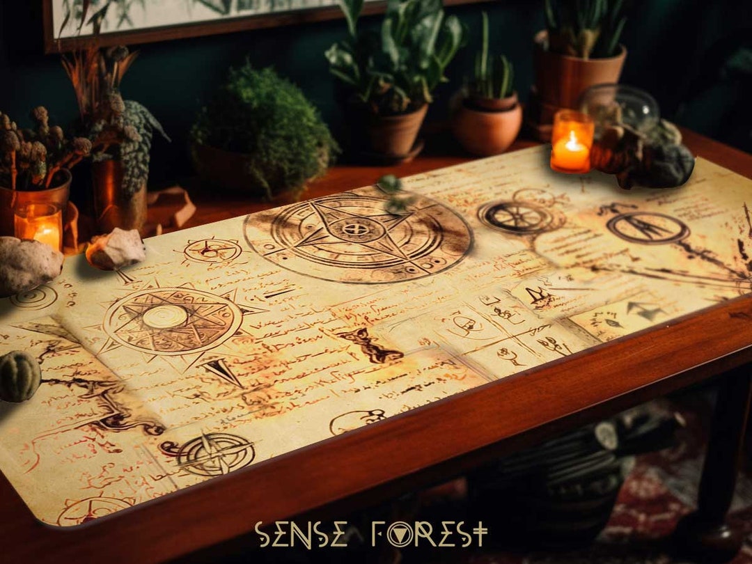 Spell Styl Vintage Style Spell Book Script Tarot Desk Mat, Witchcraft Art Extended ...
