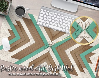 Geometric farmhouse style Cottage Rustic Wood Art Desk Mat, extra large mouse pad gaming desk pad, extended mouse pad boho desk accessories