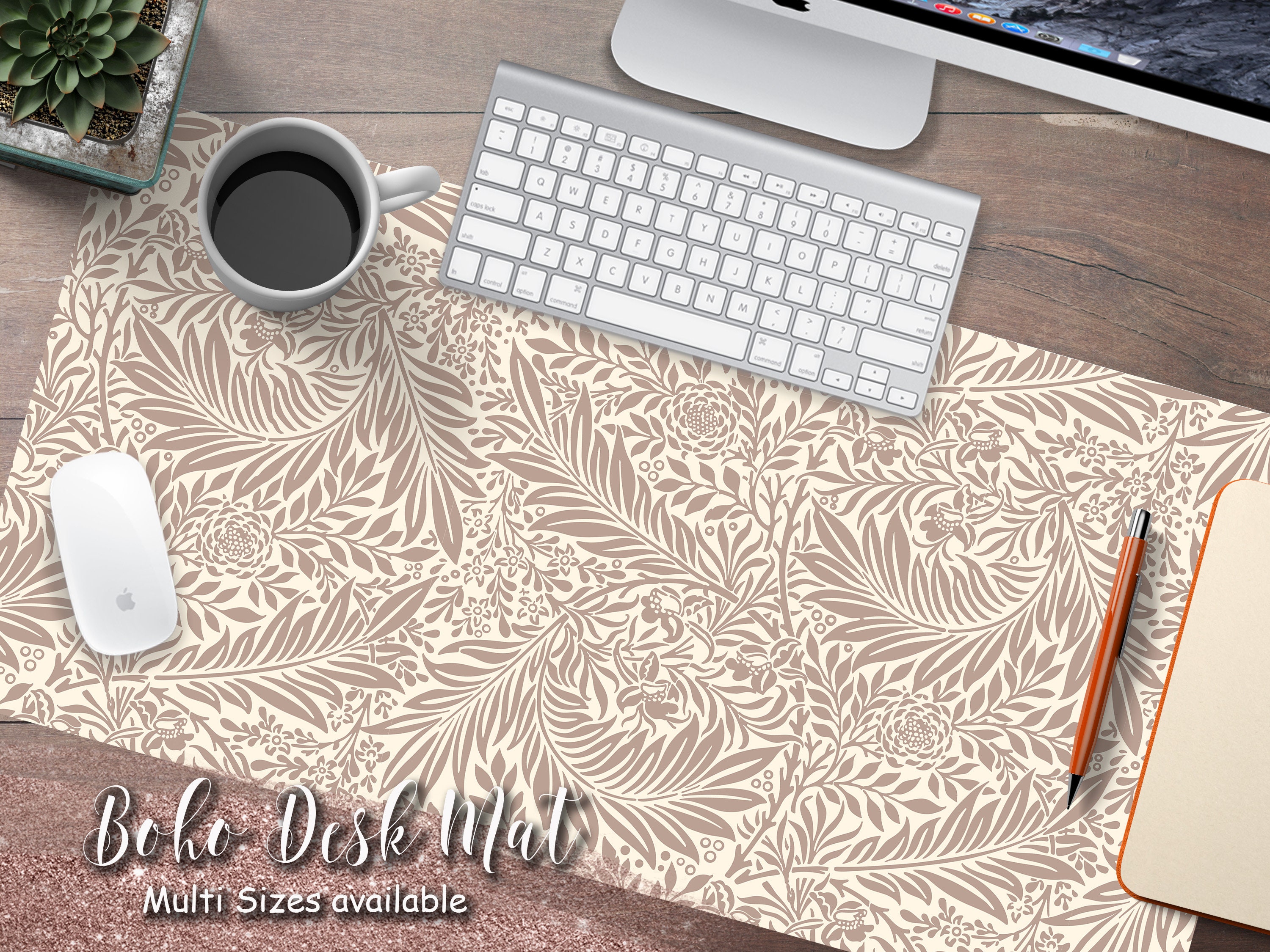 Vintage Brown Floral Desk Mats boho pastel botanical pattern Etsy