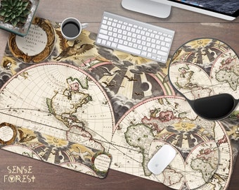 Old World Map Desk Mat, Historical Vintage map XXL mouse pad, gaming large desk mat Ergonomic Mouse Pad wrist rest desk setup gift for him