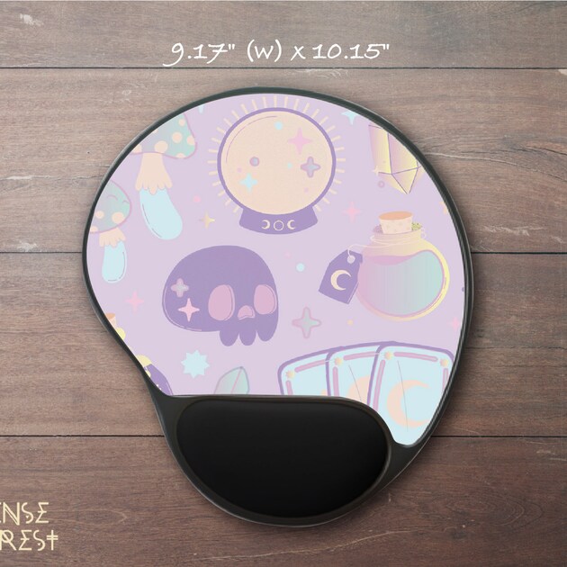 Kawaii Goth purple Mouse pad, Cute witch elements Ergonomic gel pad mousepad, pastel aesthetic