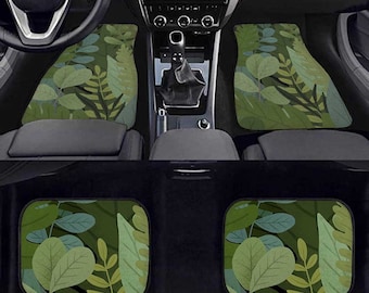 Kawaii Tropical Green leaves Car accessories, Cute car accessories, key chain, Boho car coasters and car floor mat matching set for women