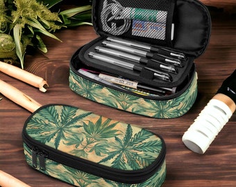 Cottagecore Green marijuana leaf Stash Box, Rolling Kit joints Case, Rollie pencil travel case, Crochet hook case small gadgets organizer