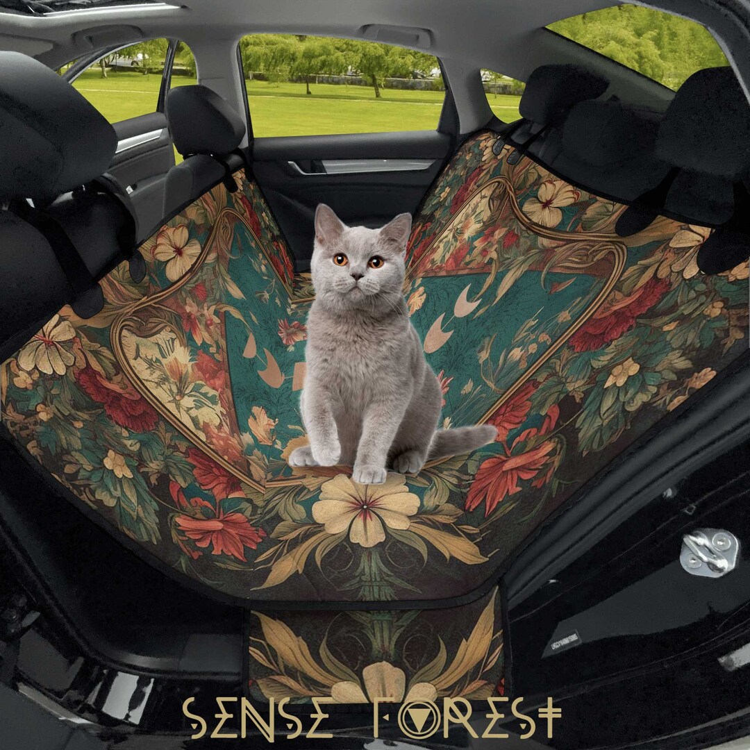 Maximalist Moon Floral Pet Travel Car Seat Cover Pad, Teal Green Witchy