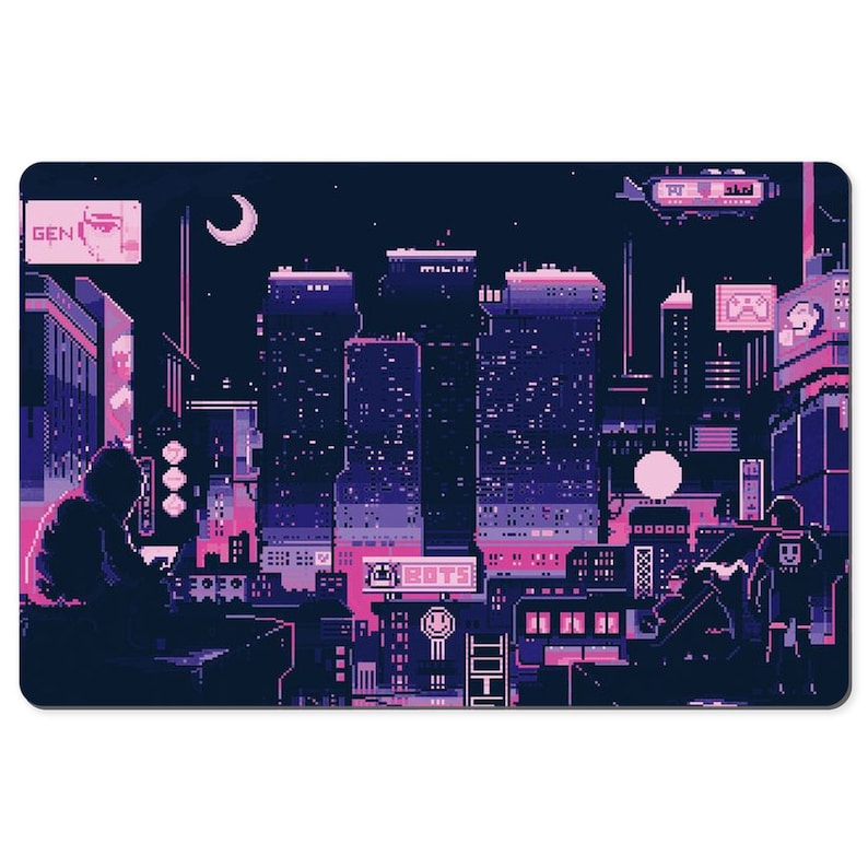 Retro Vaporwave Mousepad Neon Tokyo Street Pixel Art Purple - Etsy