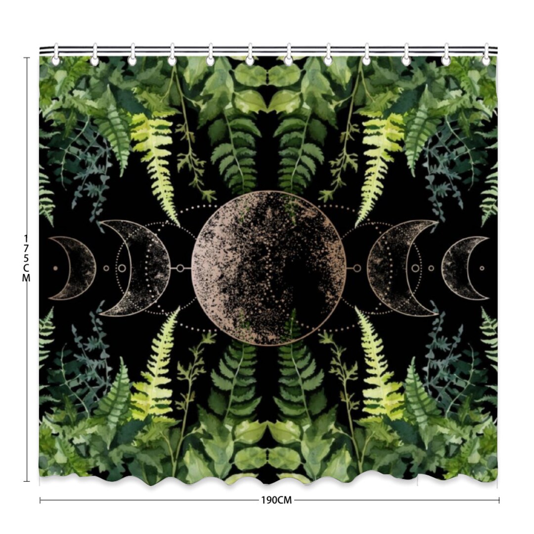 Fern Forest Witch Moon Phase Cottagecore Botanical Bath Shower Curtain With C-shaped Hooks 69 X ...