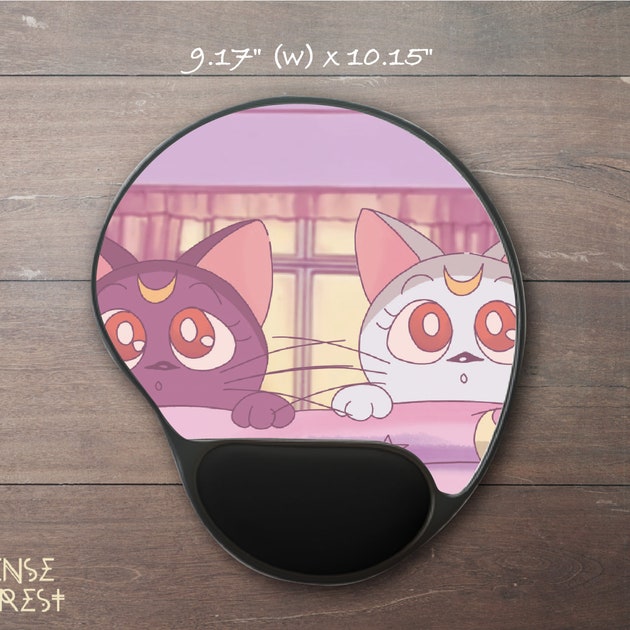 Kawaii Luna Cats Mouse pad, Cute pink Japanese anime Ergonomic gel pad mousepad