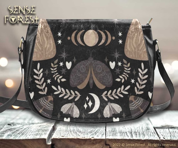 Boho Celestial Mushroom Vegan Leather Goth Saddle Bag Witchy 