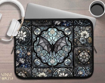 Dark Academia Gothic Stained Glass Fledermaus Mittelalterliche Laptophülle, Witchy Goth Laptophülle iPad Tablet Tasche Gepolsterte Tasche Geschenk Reisetasche