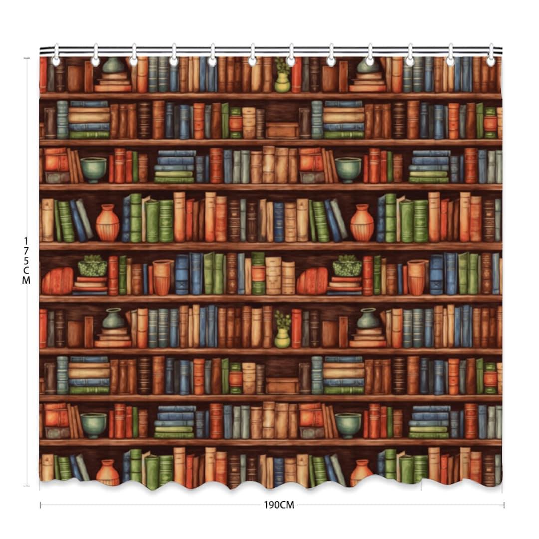 Dark Academia Spell Bookshelf Library Bath Curtain Bookworm Etsy