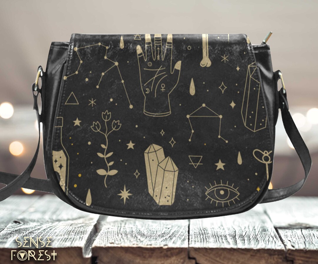 Astrology Celestial Witch Vegan Leather Goth Saddle Bag, Boho Witchy ...