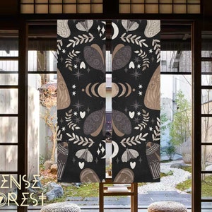 Moon Moth Noren curtain, Japanese Witchy door curtain panels, Boho Noren room dividers wall tapestry, Mystical Witch aesthetic room decor