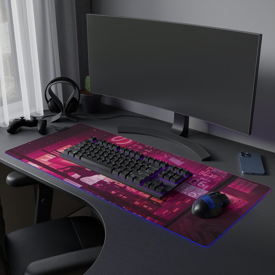 Discover Neon Red Tokyo desk mat RGB, LED gaming mousepad Changing