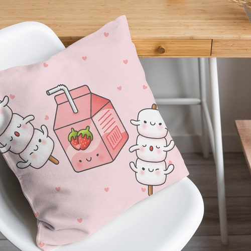 Kawaii Pink Strawberry Milk Marshmallow Cute Japanese Anime Etsy