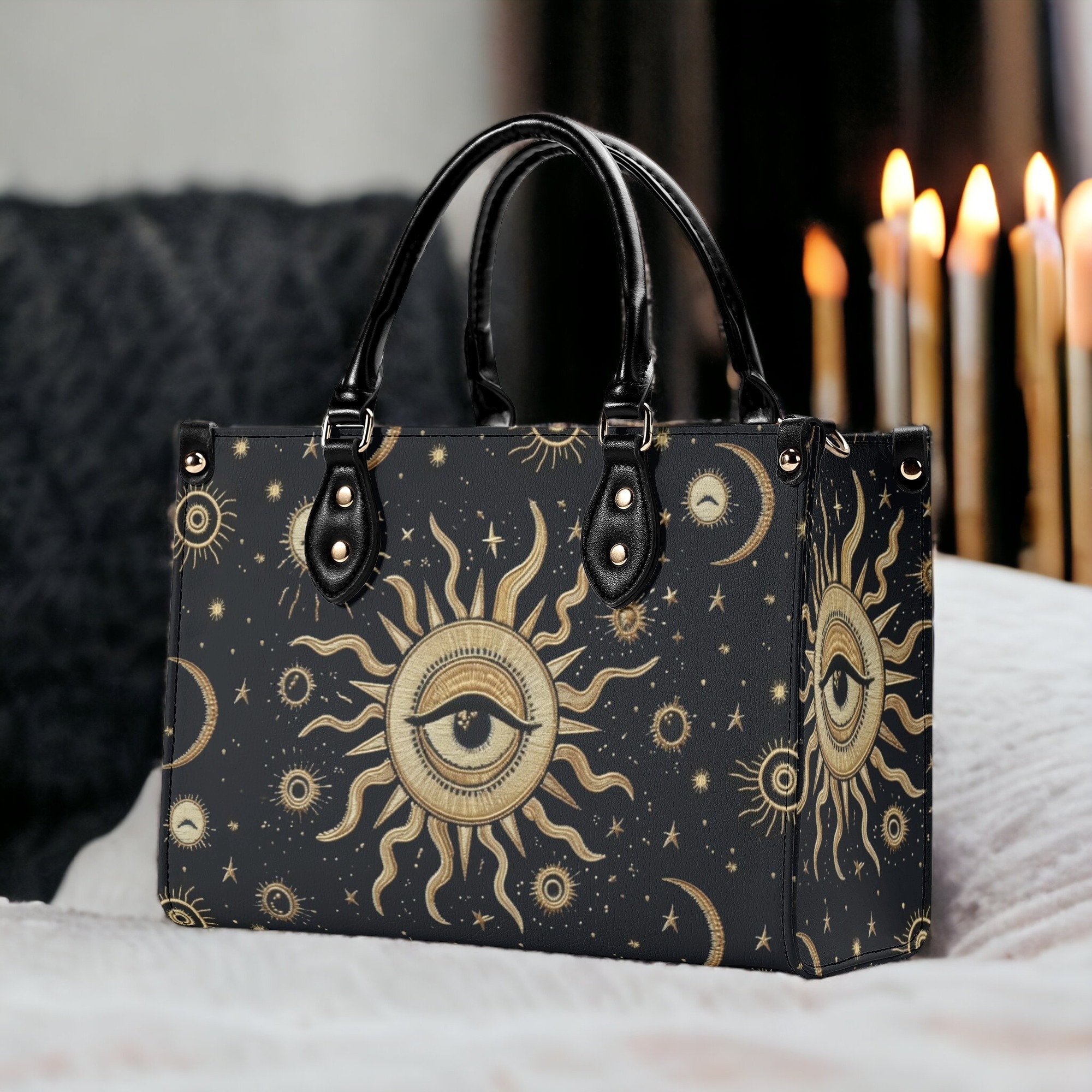 Discover Soleil, Lune Et Étoile, Poignes Suprieures Boho Motif Gothique Sac En Cuir