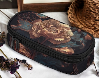 Astuccio per artista floreale boho scuro cottagecore, astuccio per cosmetici pennello trucco peonia, custodia per uncinetto strega piccola borsa organizer per gadget